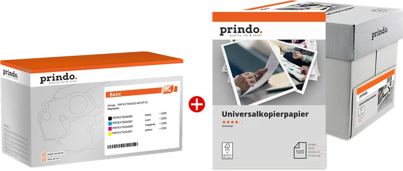 Prindo Basic Value Pack kompatibel mit Kyocera TK5430 Schwarz/Cyan/Magenta/Gelb