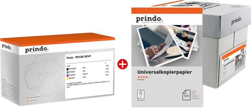 Prindo Classic Value Pack kompatibel mit Canon 067 Schwarz/Cyan/Magenta/Gelb